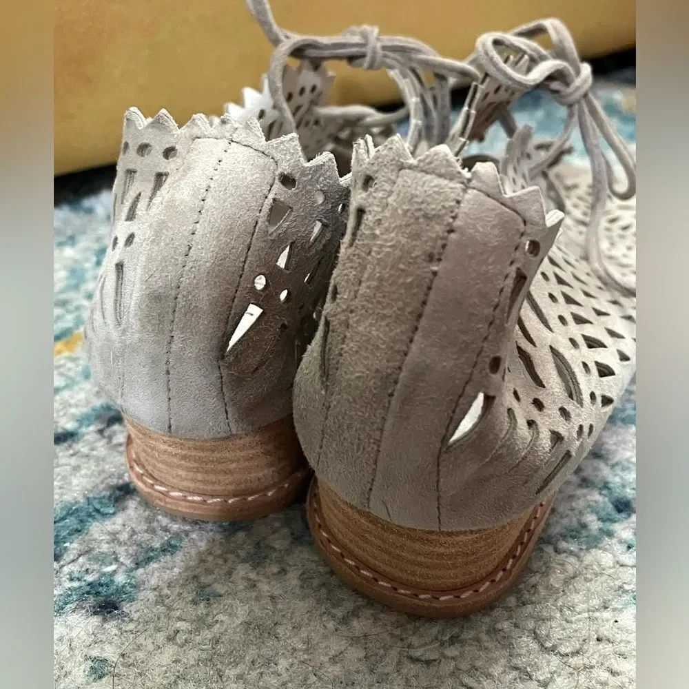 Jeffrey Campbell Espejo Wedge Shoes Laser Cut Lace Up Taupe Size 9 - Picture 4 of 10